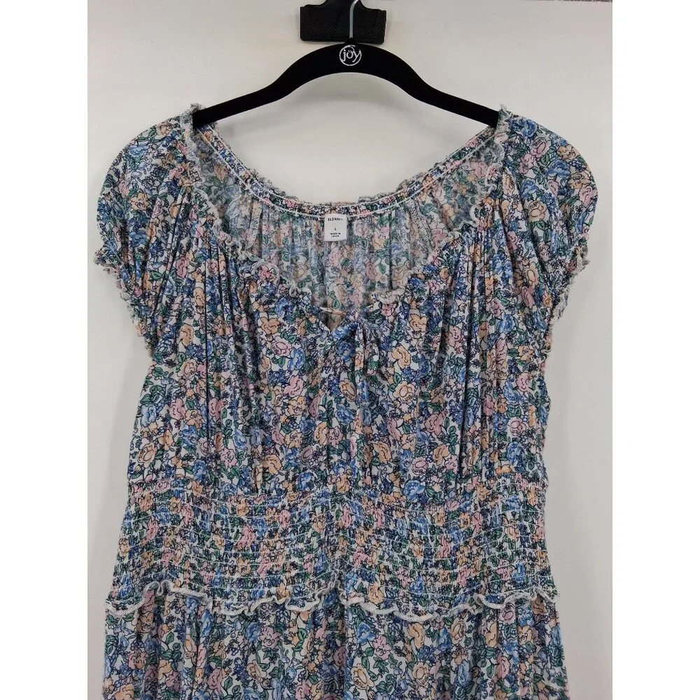 Old Navy Floral Smocked Midi Dress Size Large Milkmaid Peasant Cottagecore Ditzy - Picture 5 of 12